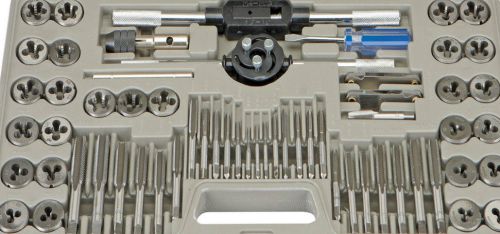 Huge complete 60 piece alloy steel sae &amp; metric thread size tap &amp; die set w/case for sale