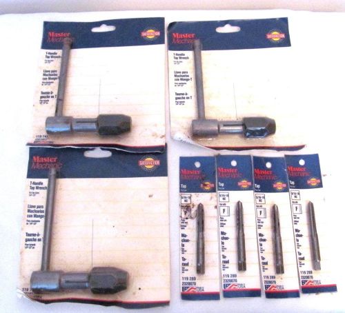 LOT OF 3 T-HANDLE TAP WRENCH FOR 1/4&#034;-1/2&#034; PLUS 6 5/16&#034; TAPS BY MASTER MECHANIC