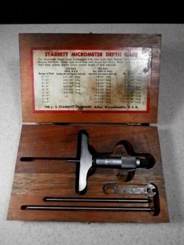 Vintage Starrett No. 445 Depth Micrometer with Original Wooden Case