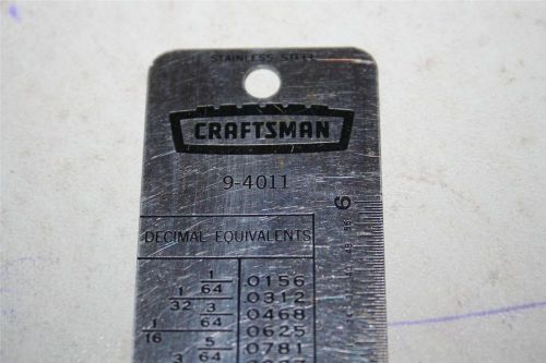 Craftsman 9-4011 Stainless Steel 6&#034; Ruler - Reference Table Tap Drill Sizes USA