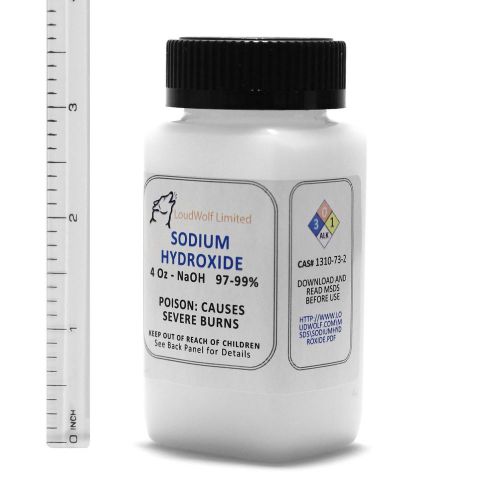 Sodium hydroxide &#034;lye&#034;  ultra-pure (99%)  fine powder  4 oz  ships fast from usa for sale