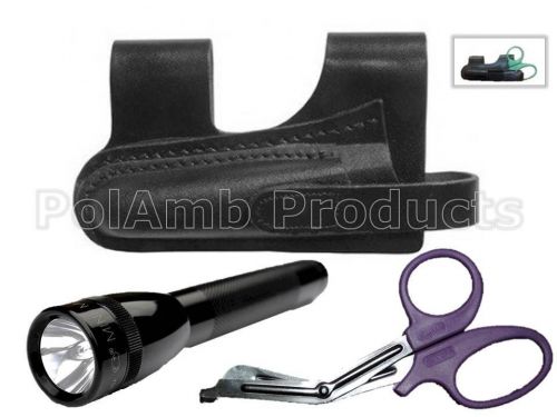 Leather horizontal scissor/torch pouch inc maglite + purple shears for sale