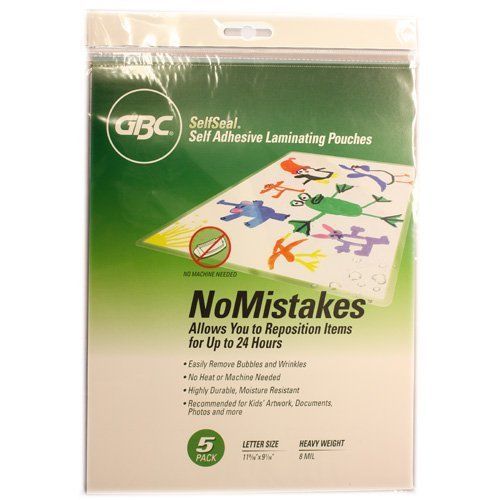 GBC SelfSeal NoMistakes Machine-Free Laminating Pouches, Letter Size, Clear, 5
