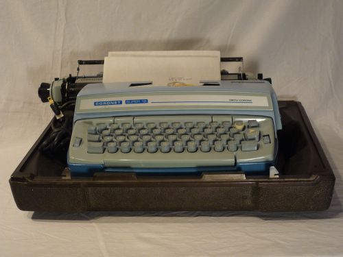 Coronet smith-corona super 12 baby blue electric typewriter with case for sale