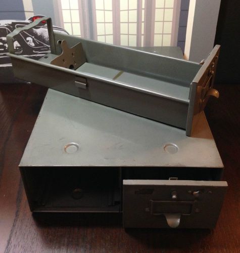 Vintage Gun-Metal Grey Industrial Card-File Retro Catalog Box 2 Drawers Locking