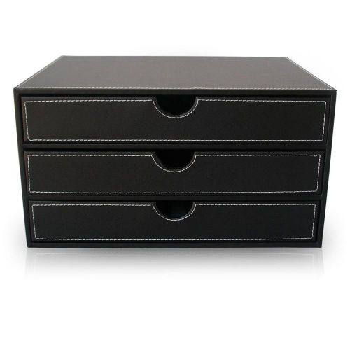 3-layer leather desktop cabinet file/document holder organizer drawer black A114