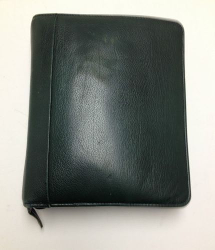 Franklin Covey Classic Leather Green  Zip Around Planner w/ Pockets Pen Holder