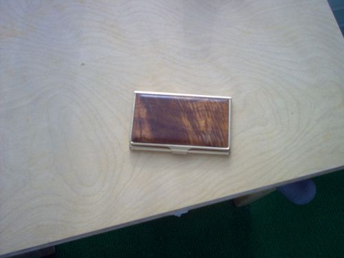 Davim &amp; Kesler brass and wood business card holder