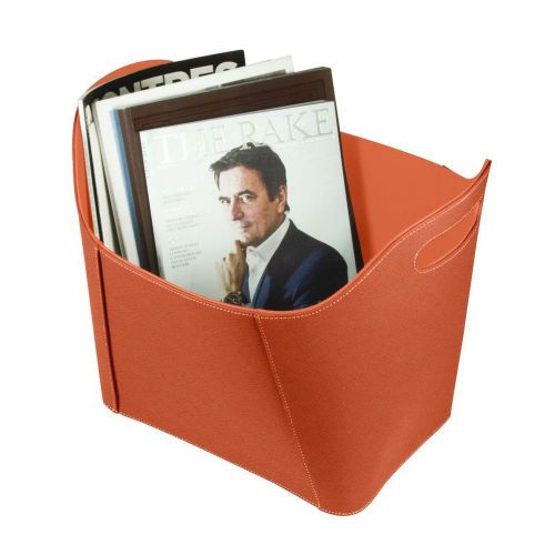 LUCRIN-Basket for Newspapers/Magazines-Granulated Cow Leather-Orange