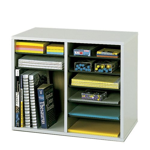 Wood Adjustable-Compartment Literature Organizer (Desktop) Gray