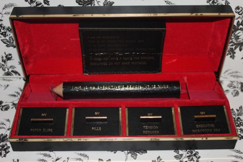 AWESOME 10 1/4&#034; GOLD RED &amp; BLACK FAUX LEATHER EXECUTIVE PENCIL BOX