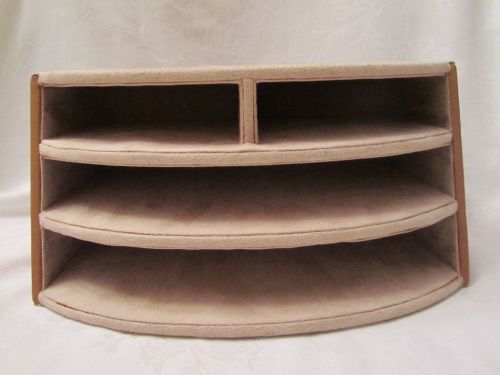 Office Desk Organizer Tan Suede Material 4 Compartments High Quality Signed
