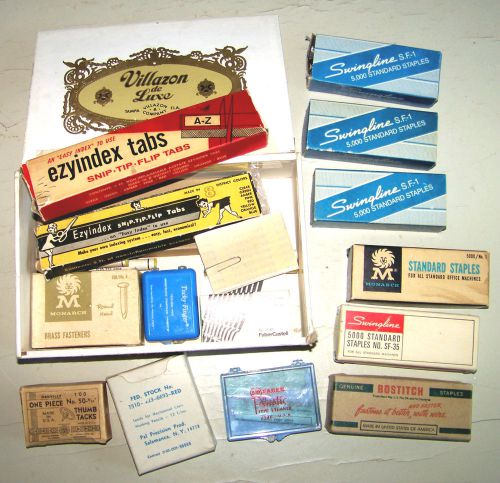 Asst VINTAGE Office Supplies 18+ Items: Staples.Tabs,Boxes,Leads,Cards &amp; more