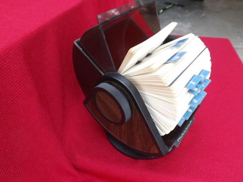 Vintage Rolodex SW-24 Wood Grain Rotating Round Swivel File Index Cards