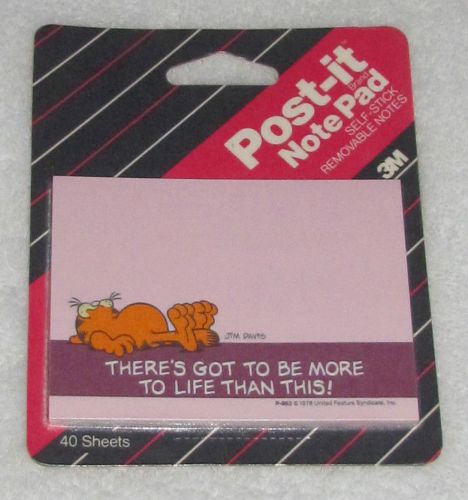 NEW! VINTAGE 1987 3M GARFIELD JIM DAVIS POST-IT NOTES PAD MORE TO LIFE THAN THIS