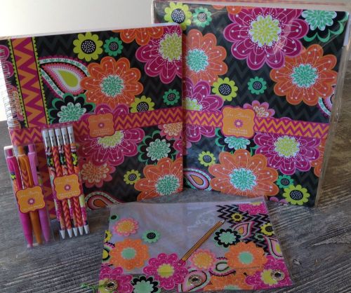 Vera Bradley Flexi Binder, Notebook, Pencils, Pens &amp; Pencil Pouch, Ziggy Zinnia