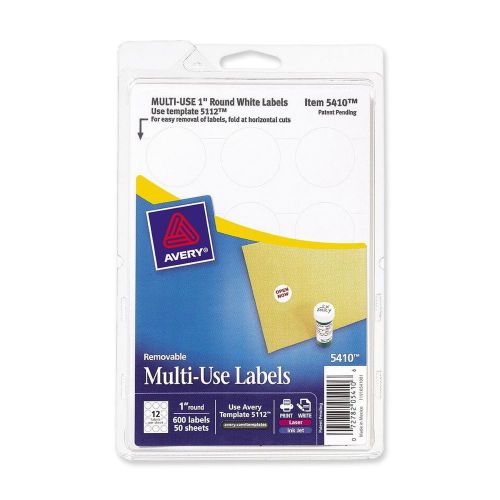 Avery Self-Adhesive Removable Labels, 1-In Diameter, White, 600 per Pk (05410)