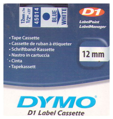 Dymo D1 Label Cassette - 12mm x 7m - 45014 BLUE on WHITE