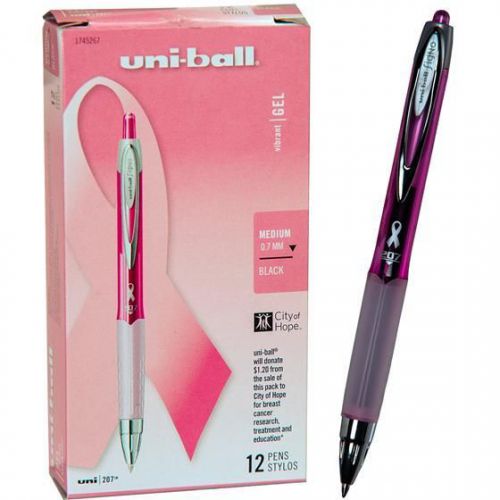 48 New Uni-ball 207 Pink Ribbon Vibrant Gel Black ink Pens Medium Tip 0.7mm $80