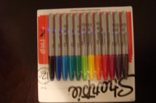 New Set of 12 Permanent Markers Sharpie Black Red Blue Green Yellow Brown Purple