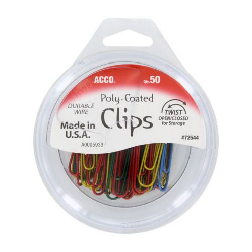 Acco poly coated jumbo paper clips, assorted colors, 50 count, (a7072544) for sale
