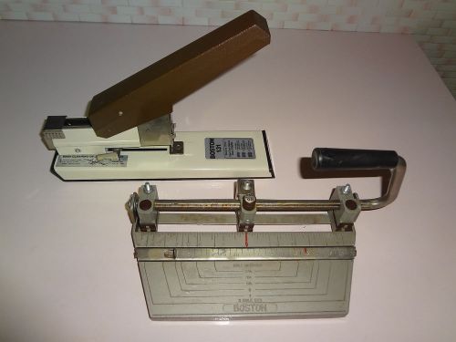 Vintage Set BOSTON Heavy Duty 3 STD Hole Punch &amp; Stapler #131  U.S.A. Made
