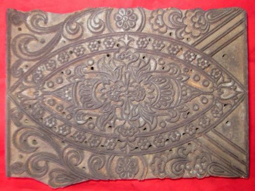 Antique Hand Carved Big Beautiful Floral Design Wooden Printing Block / Cut
