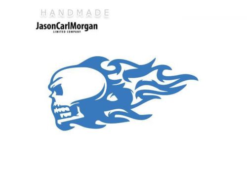 JCM® Iron On Applique Decal, Flaming Skull Sky Blue