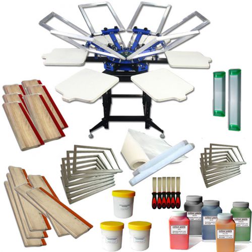 Manual 6 color 6 station screen printing press w/ consumables fast ship low cost for sale