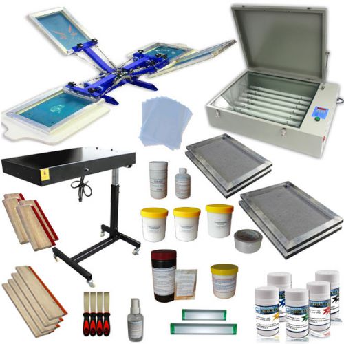 New 4 color 2 station silk screen printing press with complete screening kit for sale