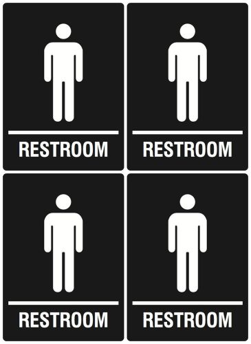 Restroom Sign Plaque Men Bathroom Boys Room Black New Wall 4 Pack School Store
