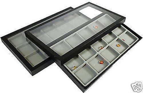 2-15 COMPARTMENT ACRYLIC LID JEWELRY DISPLAY CASE GRAY