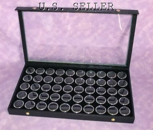 CLEAR TOP JEWELRY DISPLAY CASE WITH 50 GEM JARS BLACK