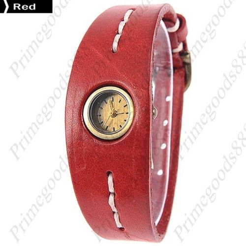 Wide fish pu leather lady ladies analog wrist quartz wristwatch women&#039;s red for sale