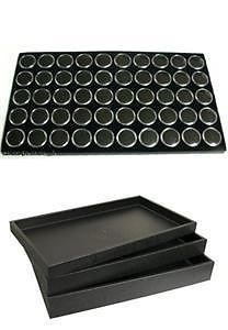 Jewelry standard 1&#034; tray &amp; 50 gem jars foam liner black for sale