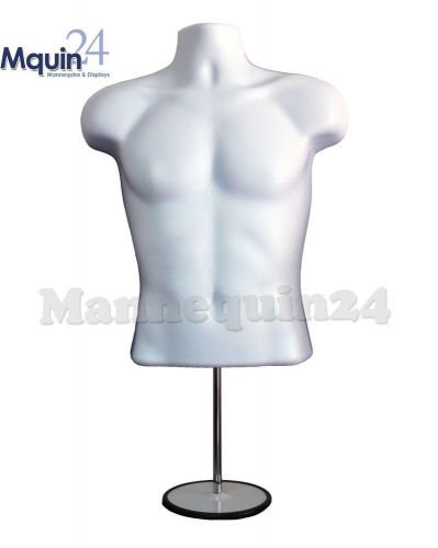 WHITE MALE TORSO MANNEQUIN FORM w/Stand +Hanging Hook, Man&#039;s Clothing Display