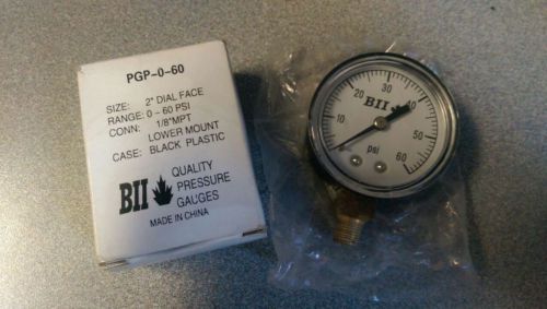 BII 2&#034; Dial Face Pressure Gauge PG-0-60 1/8&#034;MPT 0-60 PSI Lower Mount