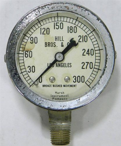 Vtg Marsh Instrument Co 300 PSI Gauge with Brass fitting Steampunk Hill Bros
