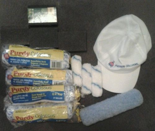 Painting tools lot 9&#034; roller, sanding sponge and hat 13 items