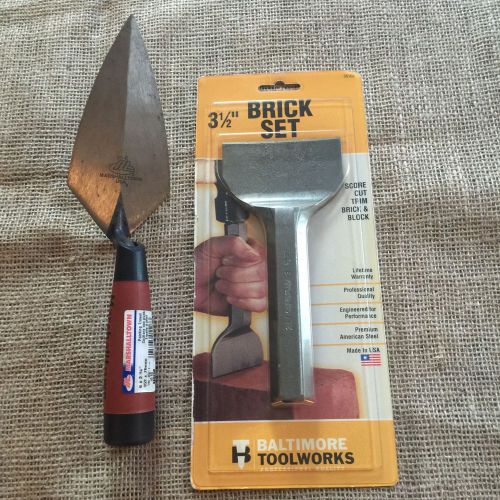 New masons tools 6 x 2.75&#034; pointing trowel and 3.5&#034; solid steel brick set for sale