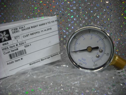 Gauge, Right Hand, 0 to 100 PSI, 0 to 7 BAR