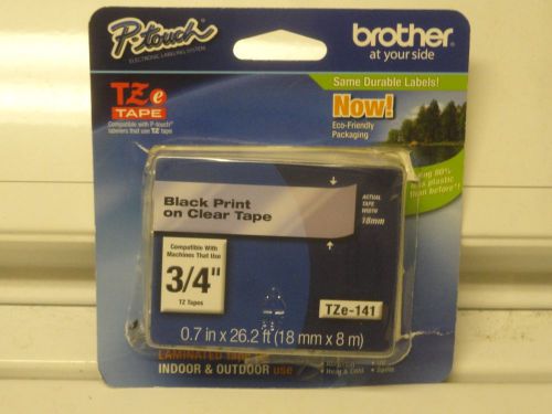 Brother P-Touch TZe-141 Black Print on Clear Tapes 3/4&#034; x 26&#039; - FREE ship!
