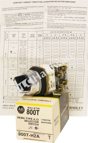 New Allen Bradley 800T-H2A /T 30.5mm Type 4/13 2Position Selector Switch Qty