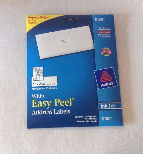 New Avery 8160 White Easy Peel Address Labels 1&#034; X 2 5/8&#034;  750 Labels Ink Jet