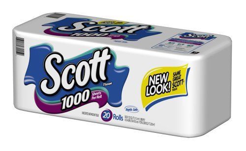 Scott 1000 bathroom toliet tissue 1-ply white 1000 sheets roll 20 pk new for sale