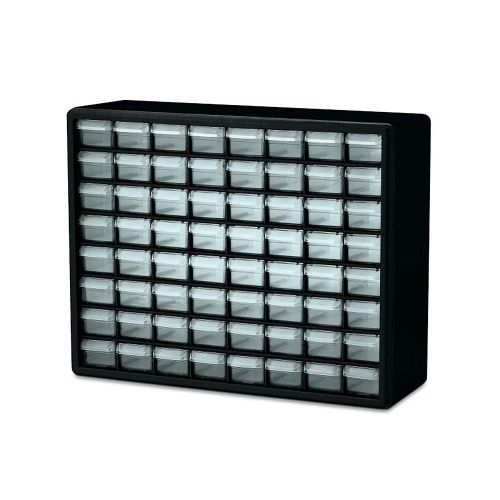 Akro Mils 10164 Clear 64-Drawer Small Part Cabinet Compartment Storage Box Black
