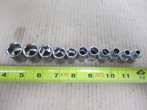 LOT OF 11 SAE STANLEY US MADE SOCKETS 6 PT 6MM-17MM MECHANIC TOOL