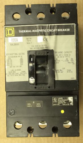 Square D KAL 3 pole 100 amp 600v KAL36100 Circuit Breaker Gray Label