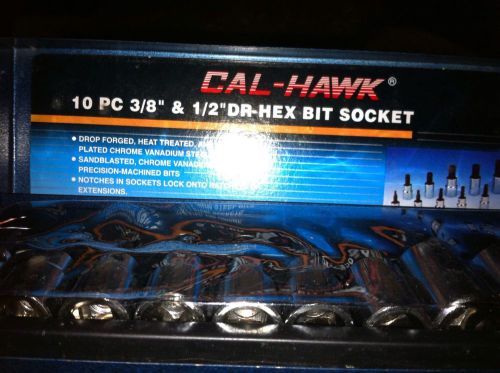 New Cal-Hawk 10 pc 3/8&#034; &amp; 1/2&#034; DR Hex Bit Socket