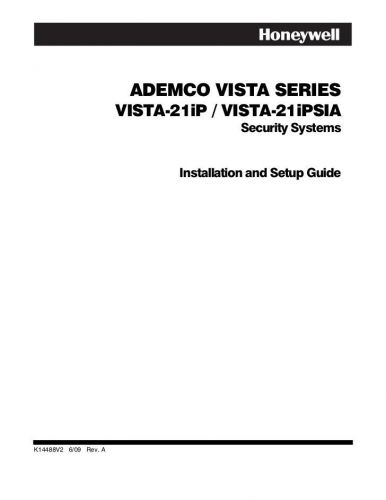 HONEYWEL Ademco Vista series Vista-21IP Security Installation &amp; setup guide
